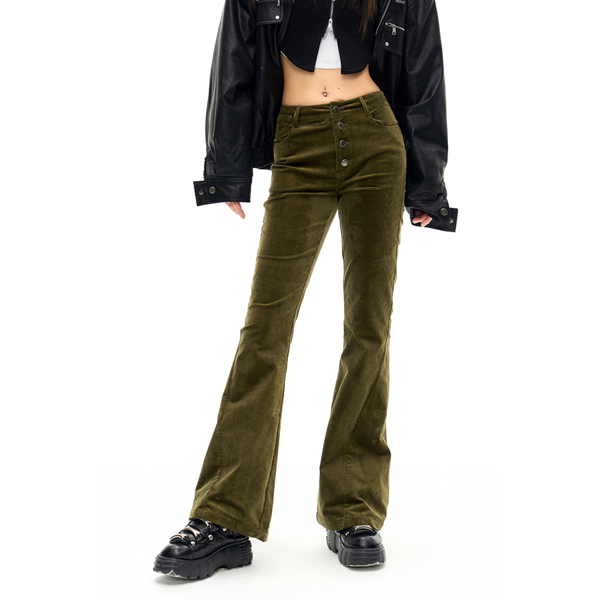 NotAwear High Waist Slim Corduroy Flare Pants