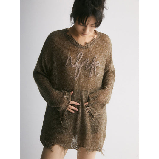 IFIK Logo Embridery Distressed Sweater