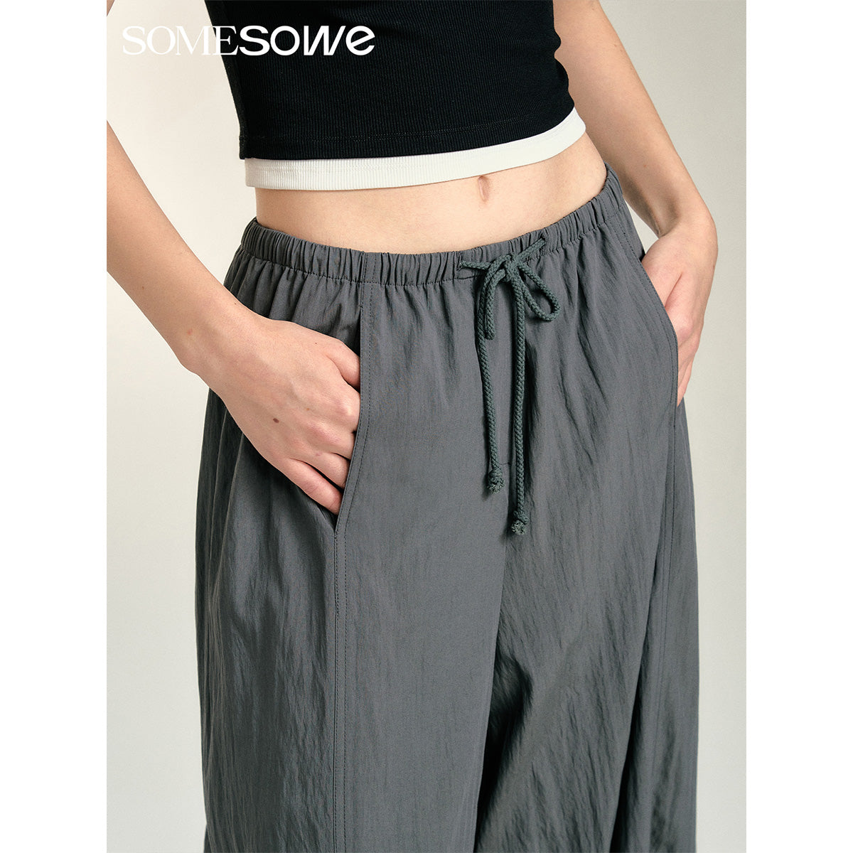 SomeSowe Patchwork Pleated Casual Pants Gray