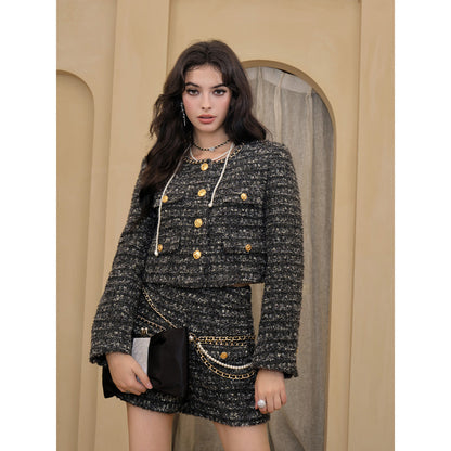 Diana Vevina Metal Button Tweed Shorts Black