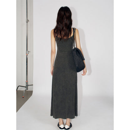 Liilou Athflow A-Line Halter Sling Dress Washed Grey