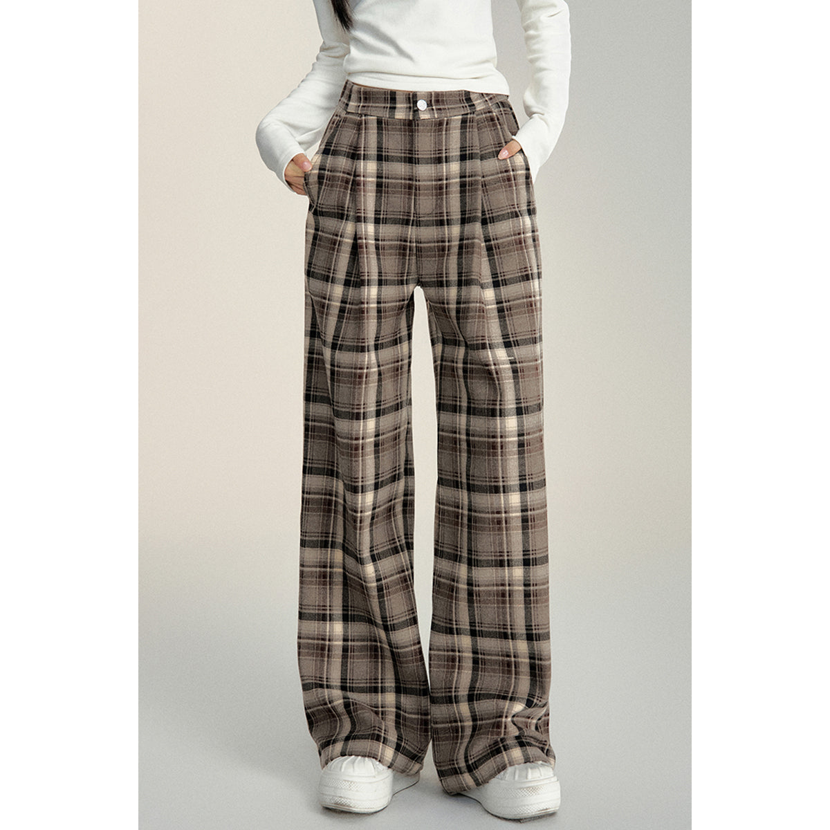 MacyMccoy Retro Plaid Loose Wide-Leg Pants