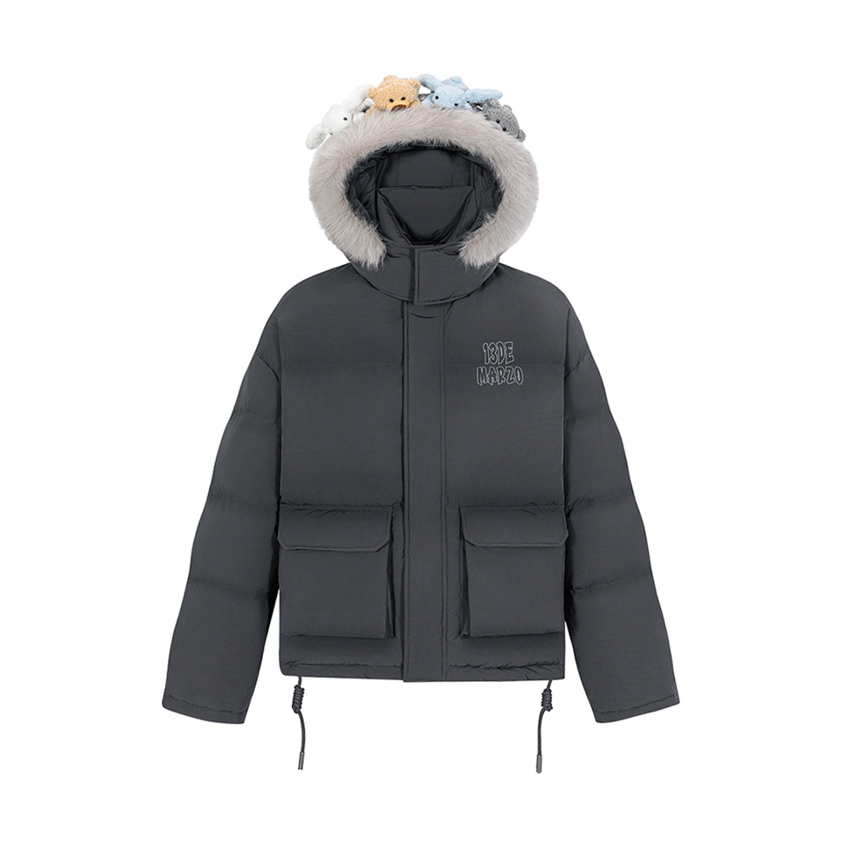 13De Marzo Plush Bear Friends Down Jacket Dark Grey