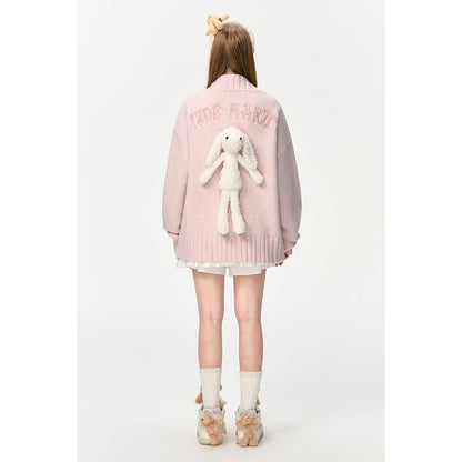 13De Marzo Embroidery Logo V-Neck Doozoo Cardigan Pink