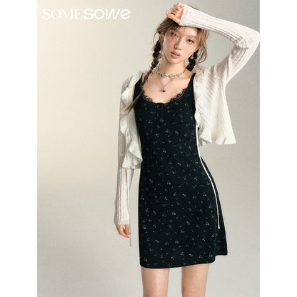 SomeSowe Lace Edge Vest Dress Black