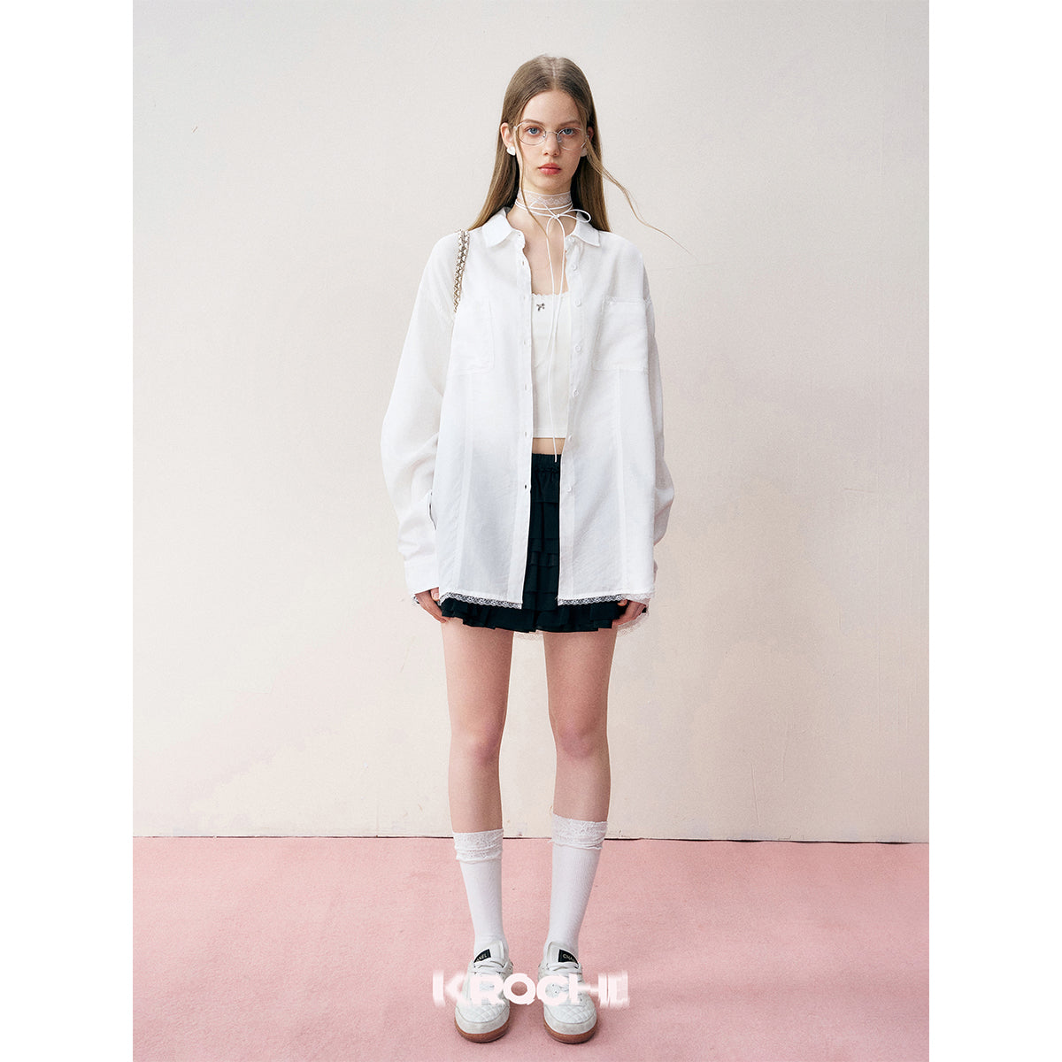 Kroche Lace Patchwork Oversize Shirt White