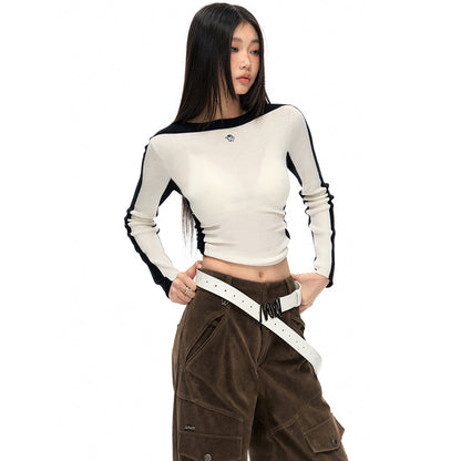 NotAwear Color Blocked Knit Woolen Slim Top White