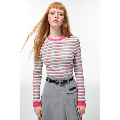 Alexia Sandra Striped Round Neck L/S Knit Top Grey/Pink