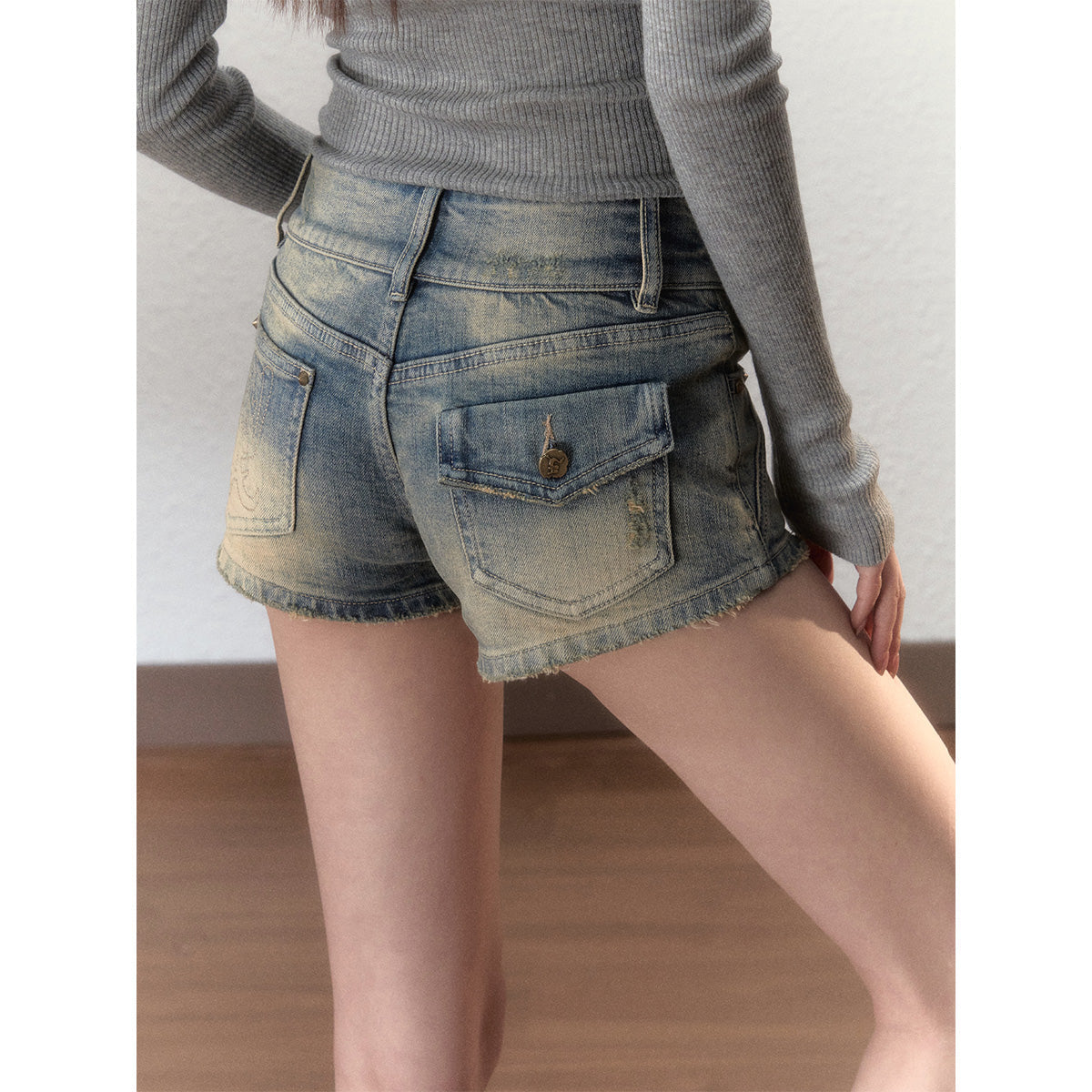 Via Pitti Washed Denim Mini Shorts