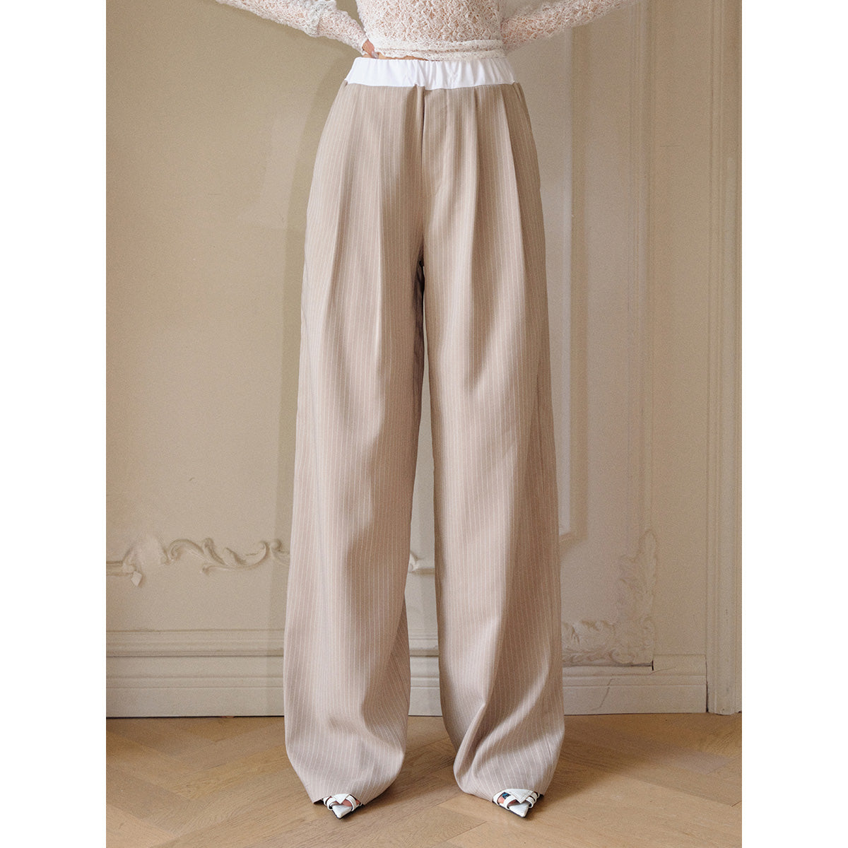 MeliMosa Patchwork Waist Striped Pants Pink