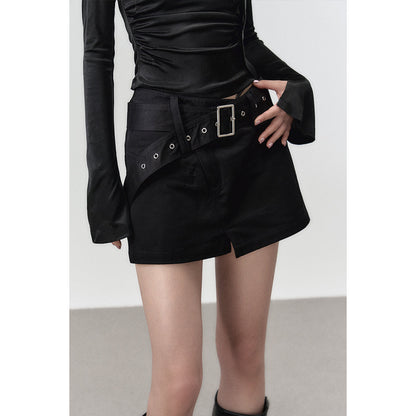 Via Pitti Irregular Metal Belt Skirt Black