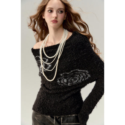 Via Pitti Silver Thread Rose Versatile Knit Sweater Black