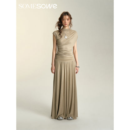 SomeSowe Heaped Ruffle Long Skirt Khaki