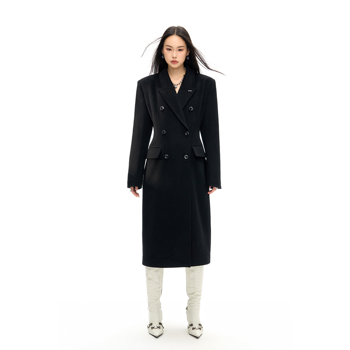 NotAwear Woolen Nipped Waist Oversized Coat Black