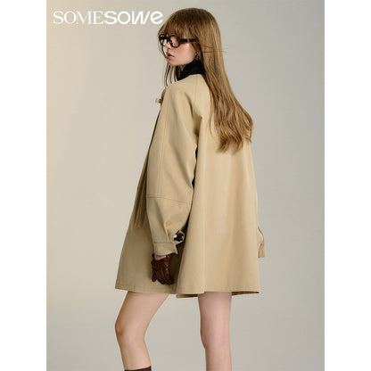 SomeSowe Detachable Big Bow Long Jacket Khaki