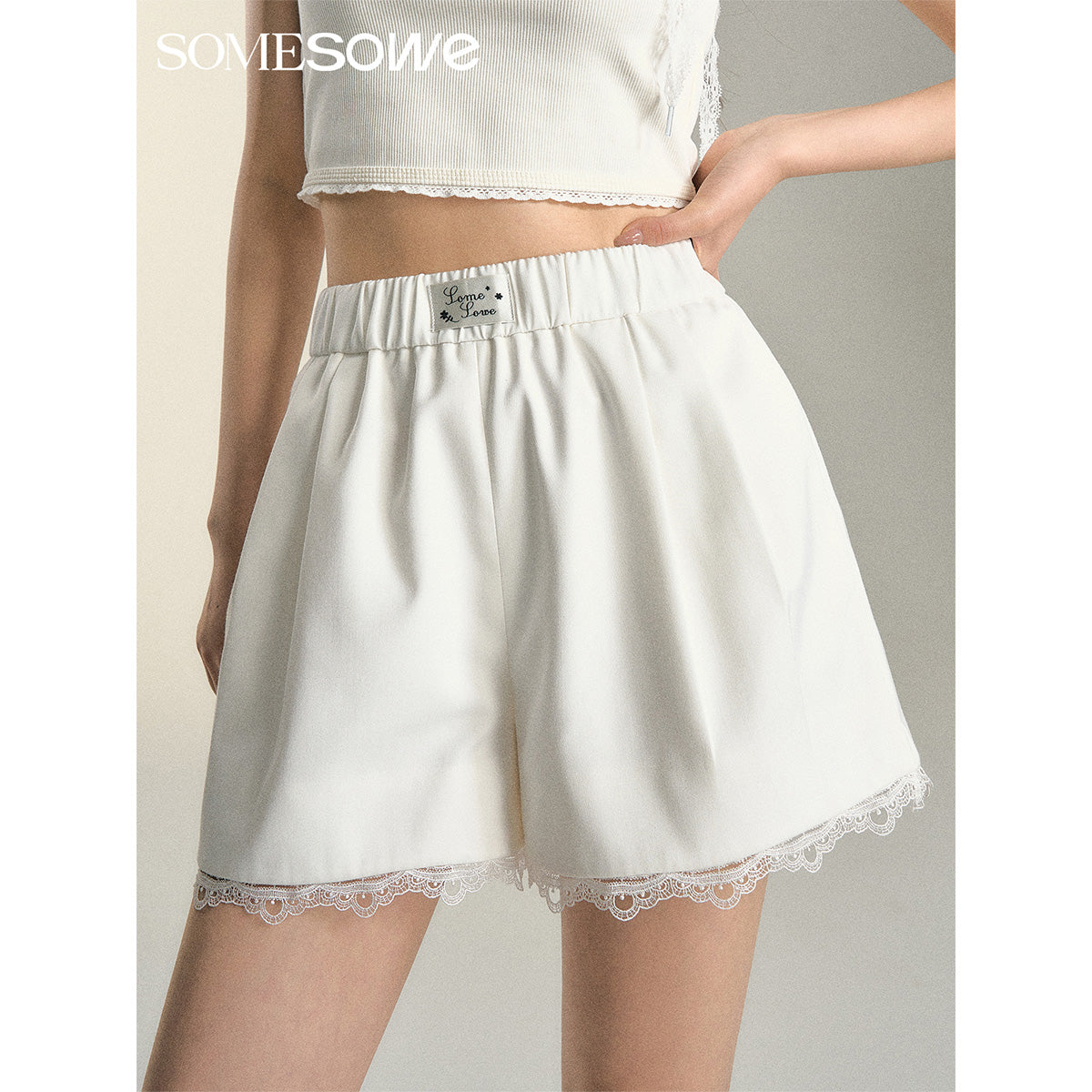 SomeSowe Lace Edge Casual Shorts White