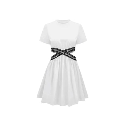 Three Quarters Cross Stretch Logo Belt Dress White