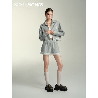 SomeSowe Lace Edge Casual Shorts Grey