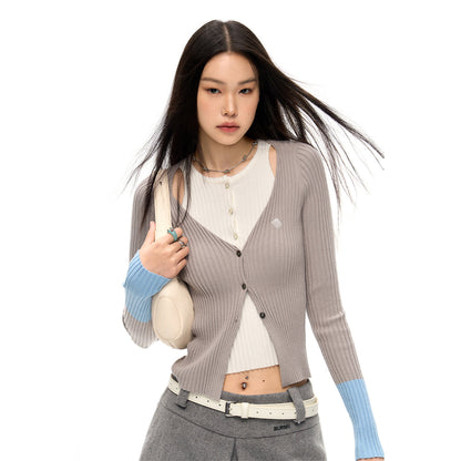 NotAwear Color Blocked Fake-2-Piece Knit Top Grey