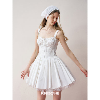 Kroche Lace Edge Waist Puff Dress White