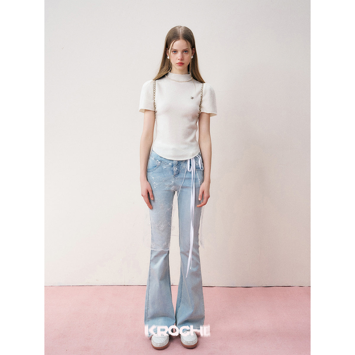 Kroche High Waist Washed Denim Flare Jeans