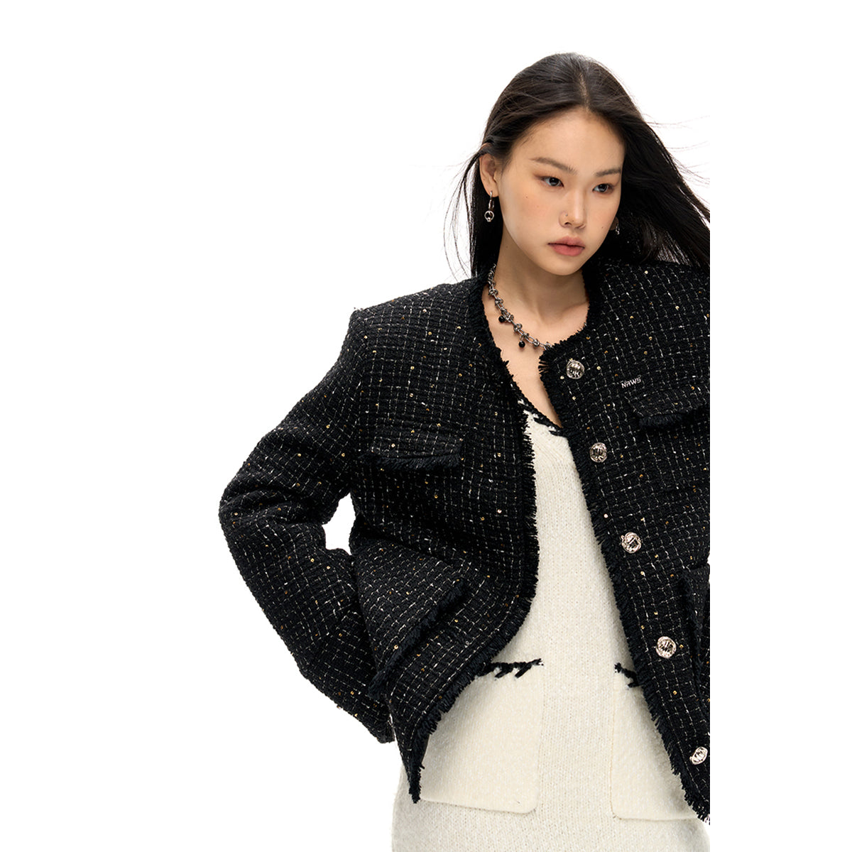 NotAwear Tassel Woolen Tweed Jacket Black