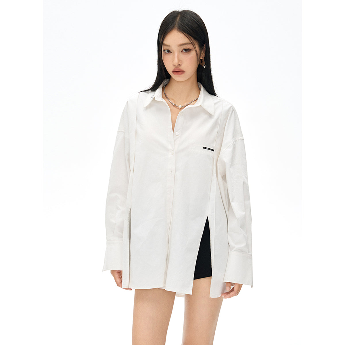 NotAwear Logo Embroidery Casual Oversized Shirt White