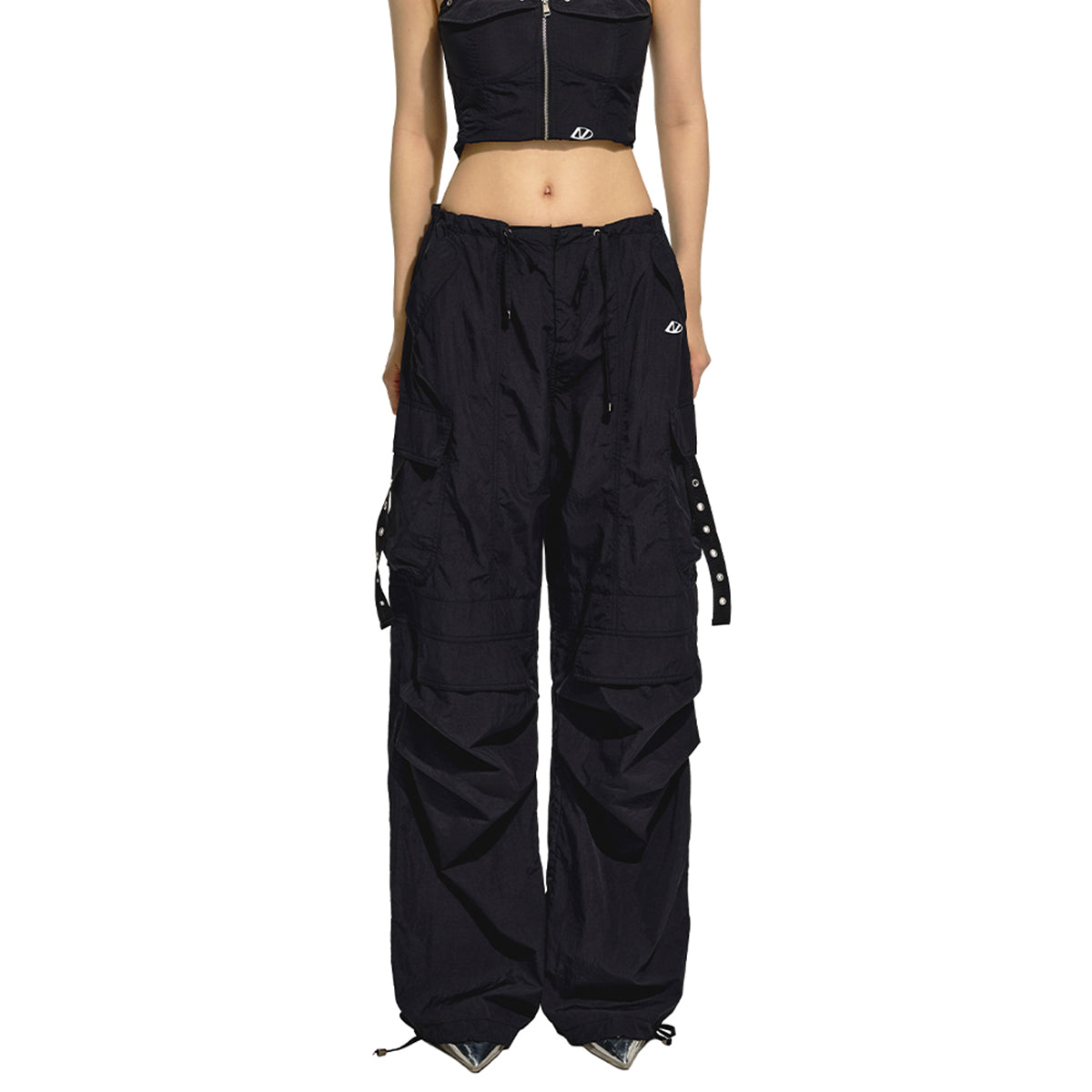 NAWS Drawstring Pocket Straight-Leg Cargo Pants Black