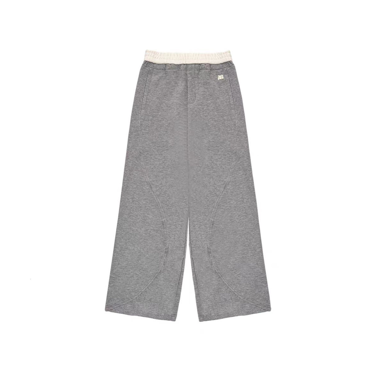 AsGony Contrast Color Elastic-Waist Casual Pants Gray