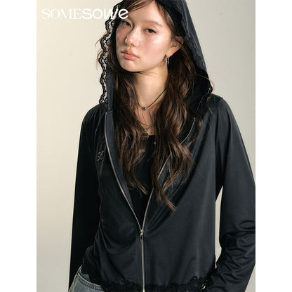 SomeSowe Lace Patchwork Hooded Jacket Black