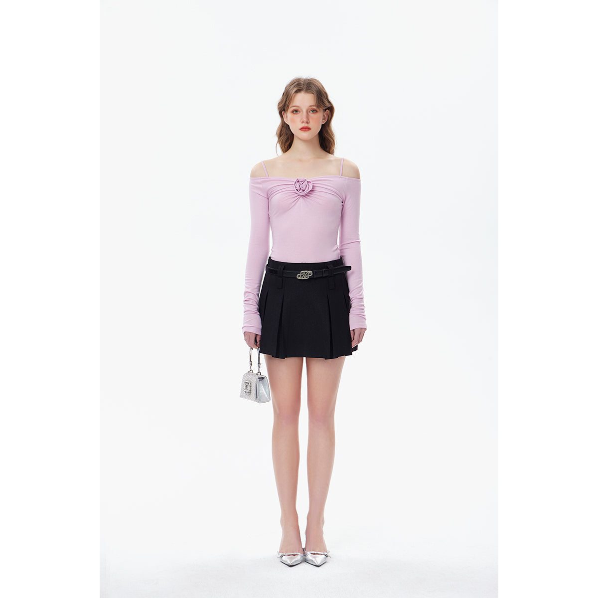 Three Quarters Plush Rose Slim Knit Sling Top Pink