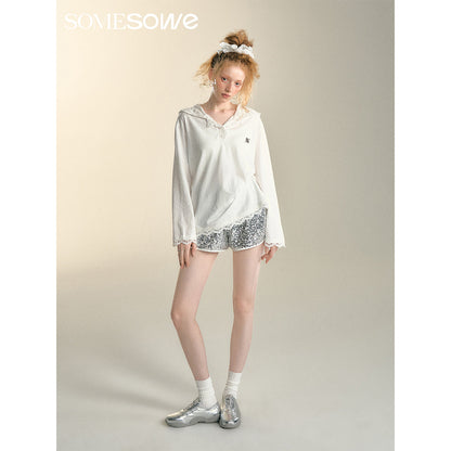 SomeSowe Drawstring Sequin Shorts Sliver