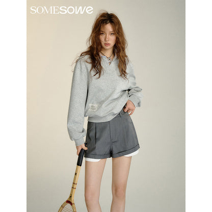 SomeSowe Fake-2-Piece Patchwork Casual Shorts