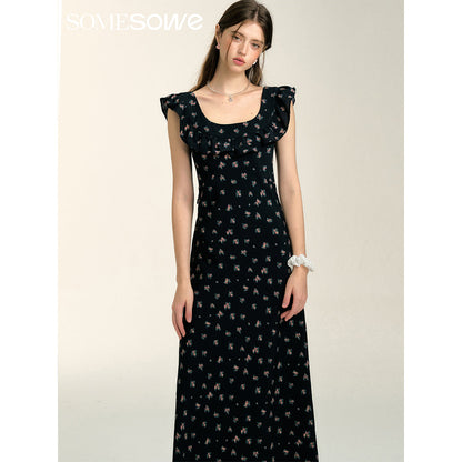 SomeSowe Lace Up Floral Long Dress