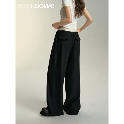 SomeSowe Drawstring Wide-Leg Suit Pants Black