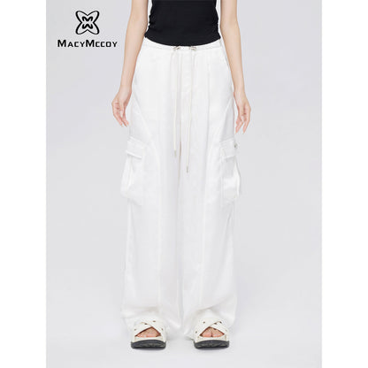 MacyMccoy Satin Draped Wide-Leg Cargo Pants White