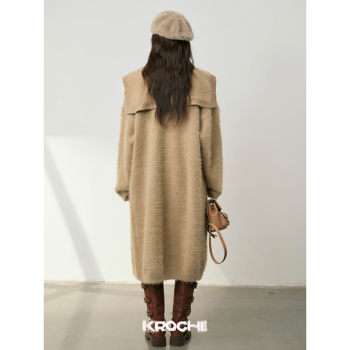 Kroche Faux Mink Oversized Lapel Coat Brown