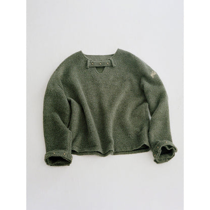 IFIK Hollow Cutting Stud Sweater Olive Green