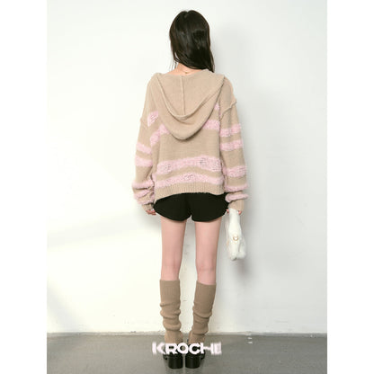 Kroche Color Blocked Destroy Oversized Hooded Sweater