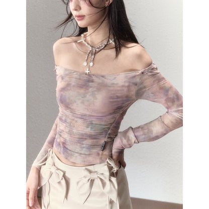 Via Pitti Gradient Off Shoulder Slim Mesh Top