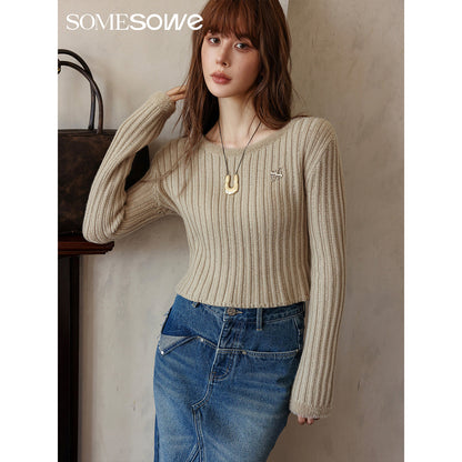 SomeSowe Metal Logo Striped Fleeced Cuff Top