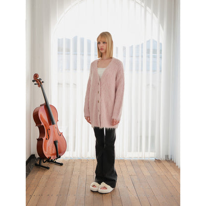 Three Quarters Alpaca Oversized Cardigan Pink