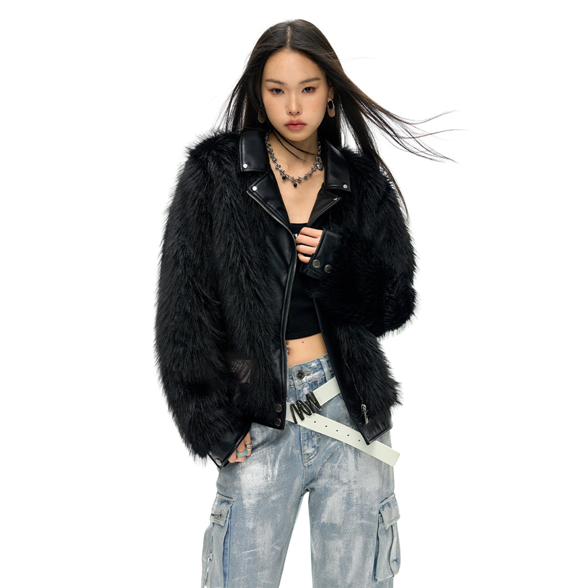 NotAwear Leather Collar Faux Fur Jacket Black