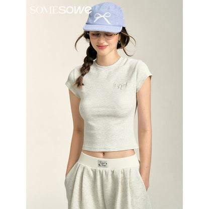 SomeSowe Embroidery Bow Cotton T-Shirt