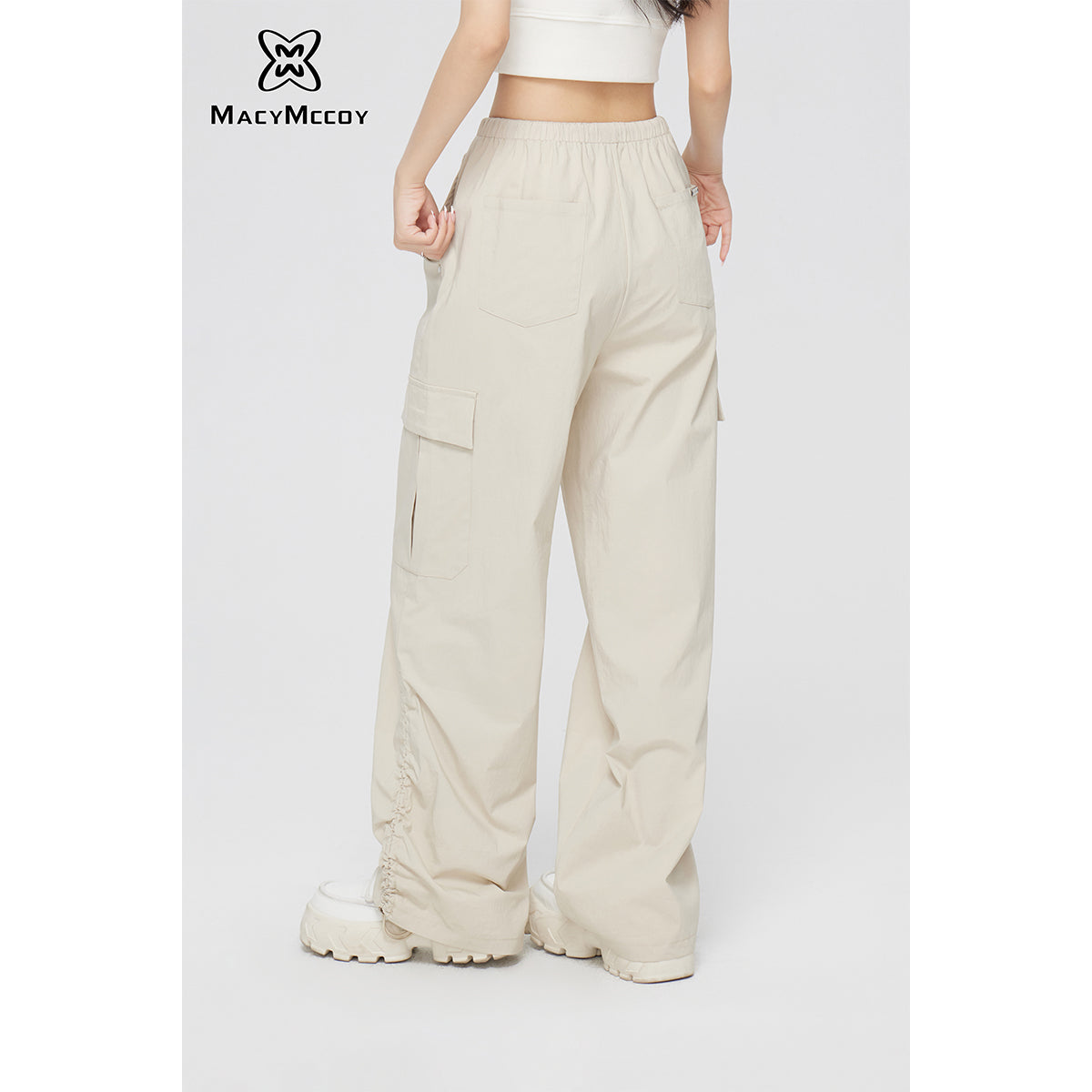 MacyMccoy Ruched Wide-Leg Cargo Pants Khaki