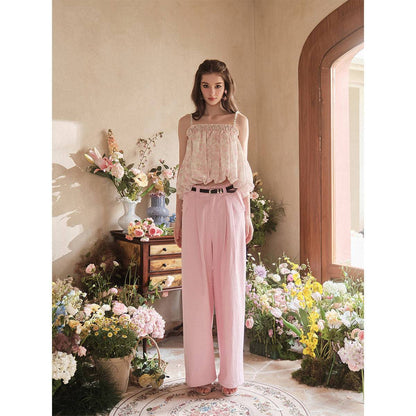 Three Quarters Rough Edge Straight-Leg Jeans Pink