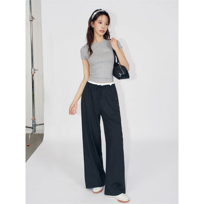 Liilou Waistband Pendant Striped Suit Pants Black