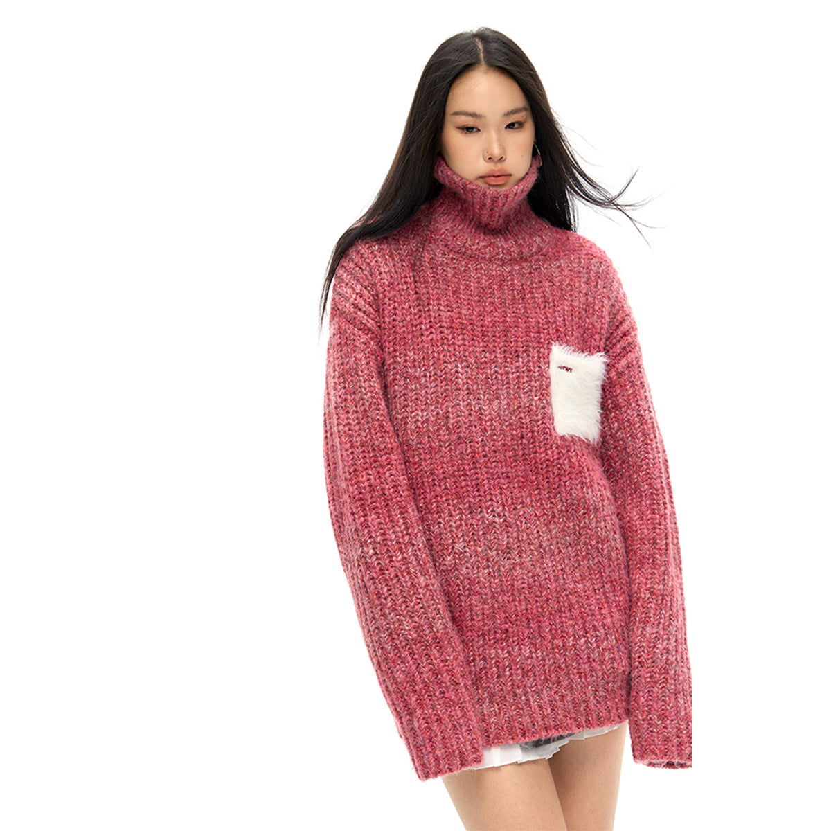 NotAwear Color Blocked Fluffy Pocket Sweater Red