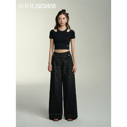 SomeSowe Camellia Printed Wide-Leg Pants Black