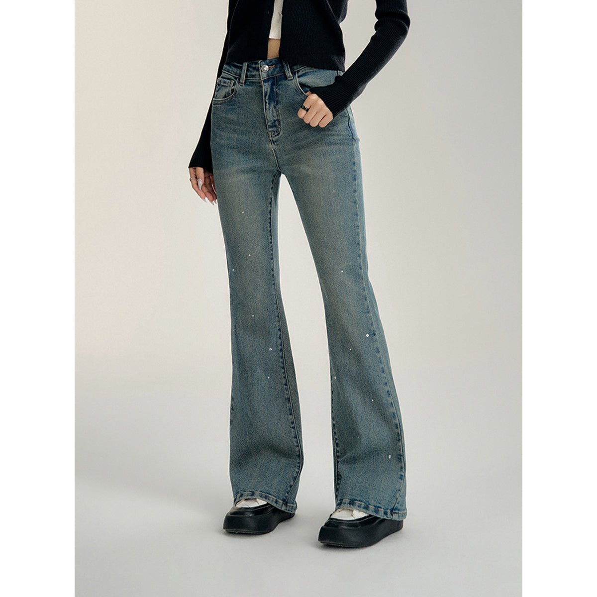 MacyMccoy Sparkly Drill Slim Flare Jeans